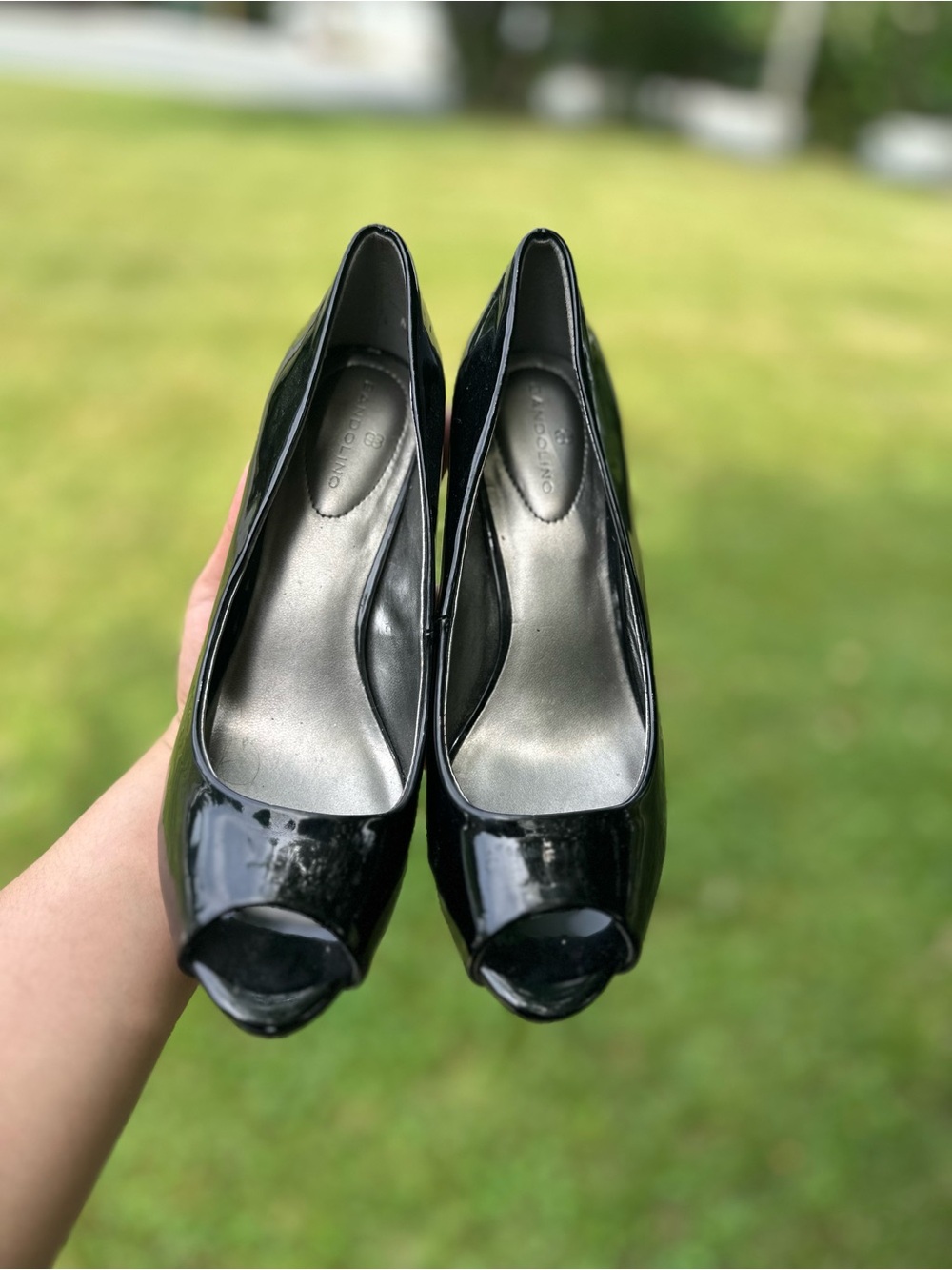 Black Patent Peep-Toe Pumps - Unbranded